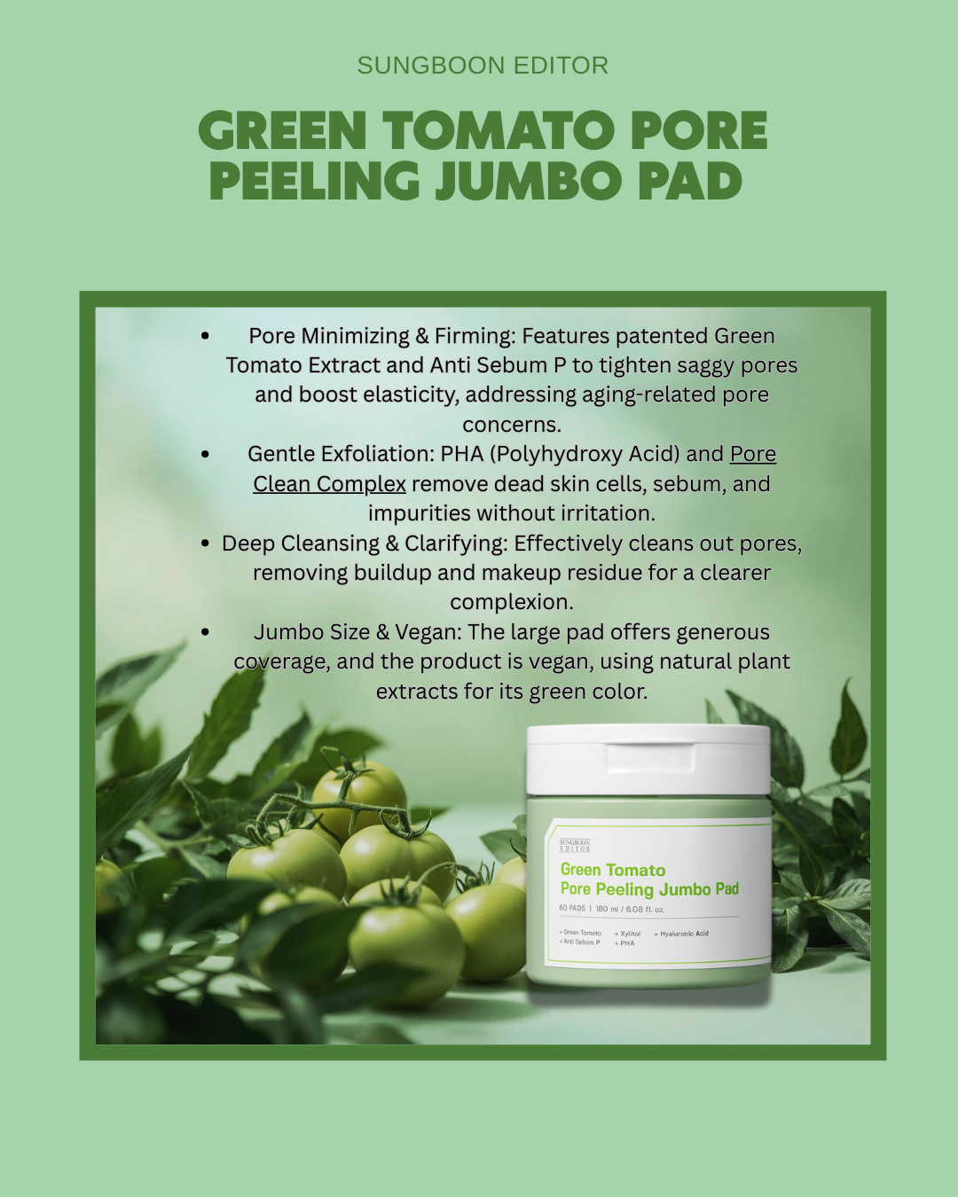 Sungboon Editor Green Tomato Pore Peeling Jumbo Pad 60 Pads